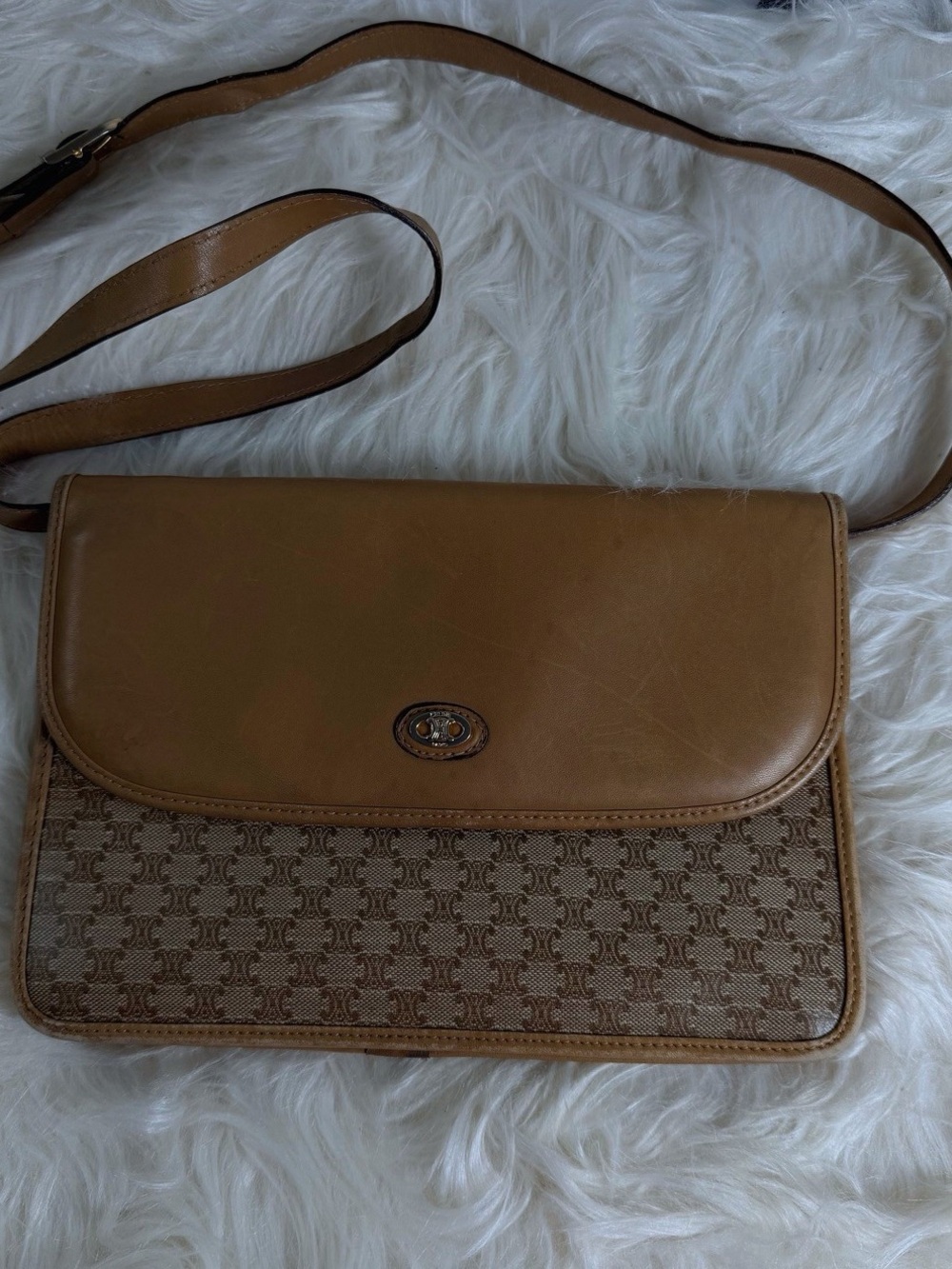 Celine Vintage Tan Macadam Crossbody COA Made in Italy
